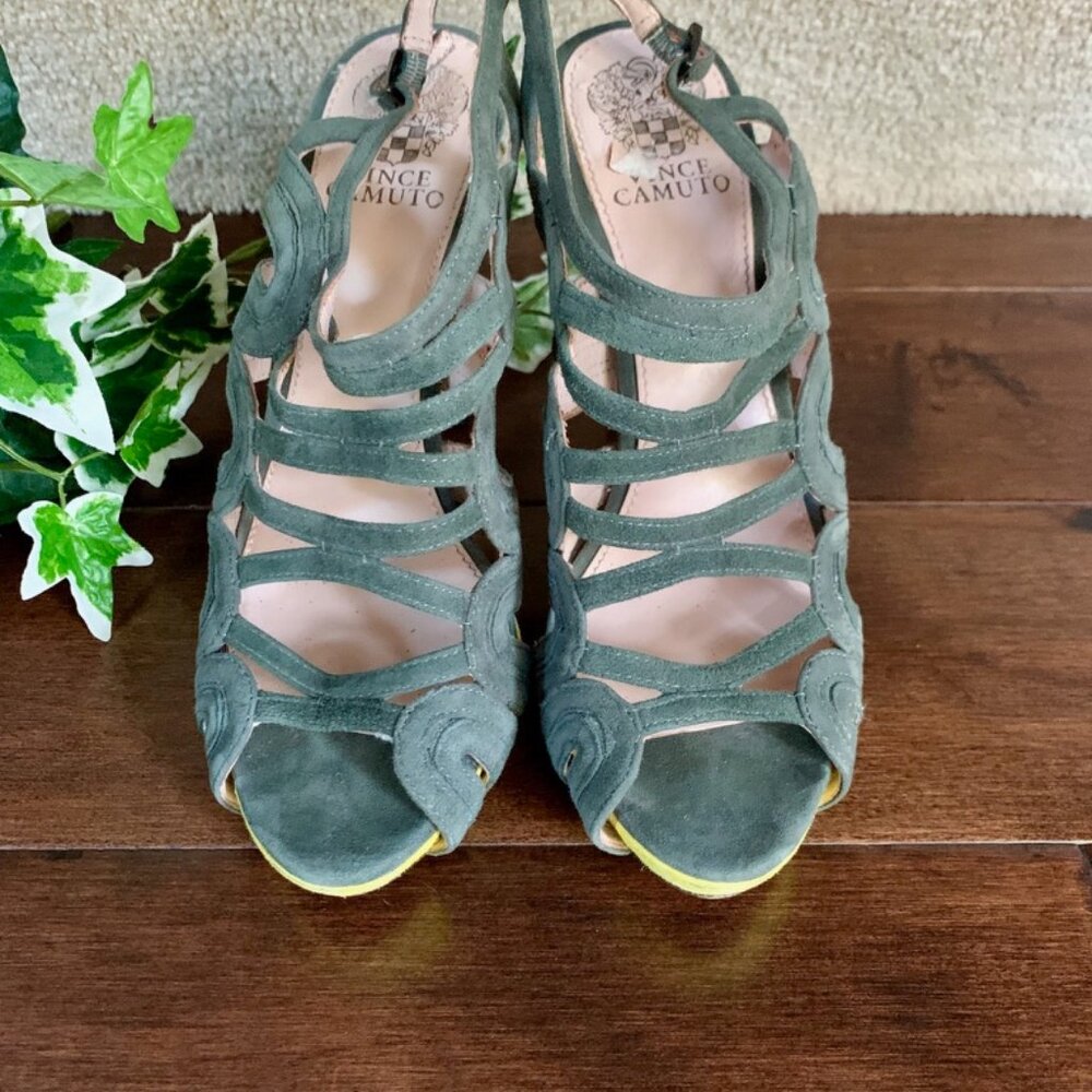 Vince Camuto strappy suede olive, purple pumps stiletto heels  size 9 - Picture 3 of 5